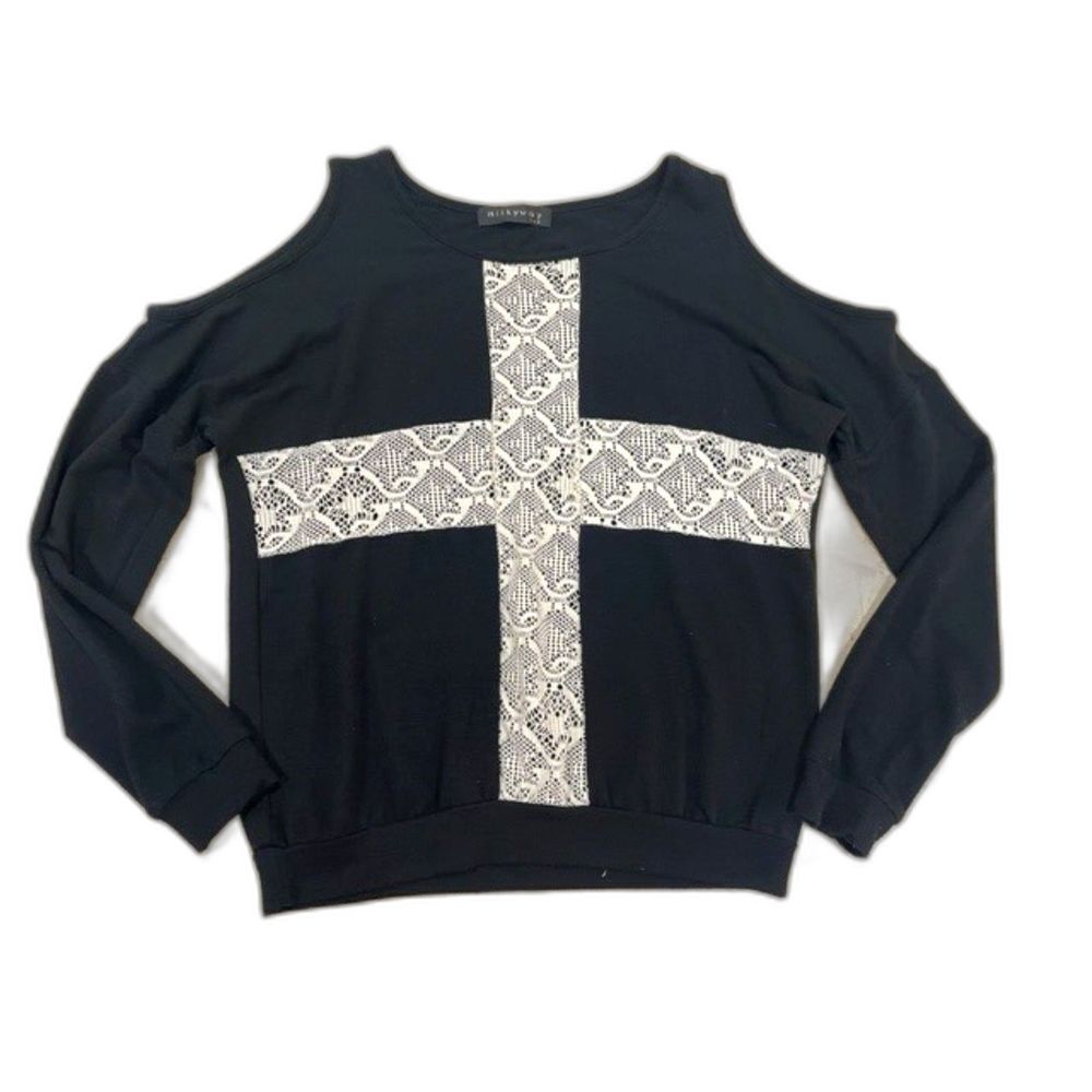 Milky Way Black W/ Cross Cold Shoulder Top Size M